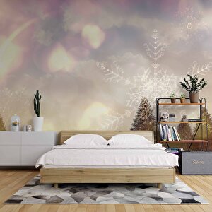 Çam Ağacı Ve Kar Kristali Kış Manzaralı Duvar Kağıdı Baskı - Dkm621123 550x315 cm