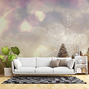 Çam Ağacı Ve Kar Kristali Kış Manzaralı Duvar Kağıdı Baskı - Dkm621013 425x200 cm