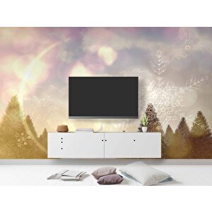 Çam Ağacı Ve Kar Kristali Kış Manzaralı Duvar Kağıdı Baskı - Dkm621013 425x200 cm