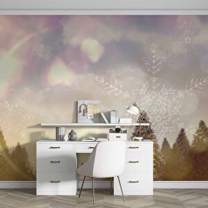 Çam Ağacı Ve Kar Kristali Kış Manzaralı Duvar Kağıdı Baskı - Dkm621013