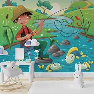 Balık Tutan Çocuk Duvar Kağıdı Baskı - Dkm376088 200x300 cm