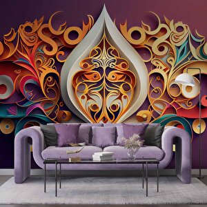 3 Boyutlu Bordo Zemin Ve Altın Figür Desenli Duvar Kağıdı - Dkm845030 325x240 cm