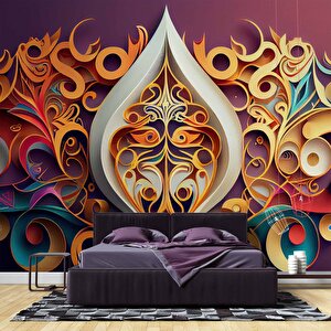 3 Boyutlu Bordo Zemin Ve Altın Figür Desenli Duvar Kağıdı - Dkm845003 150x200 cm