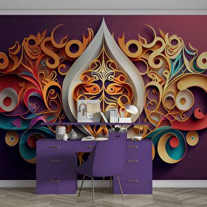 3 Boyutlu Bordo Zemin Ve Altın Figür Desenli Duvar Kağıdı - Dkm845003