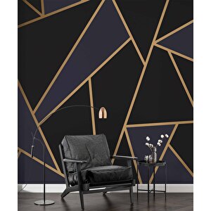 Gold,siyah Ve Lacivert Üçgen Desenli Duvar Kağıdı Baskı - Dkm115017