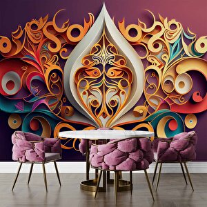 3 Boyutlu Bordo Zemin Ve Altın Figür Desenli Duvar Kağıdı - Dkm845124