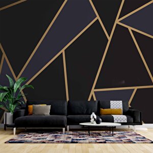 Gold,siyah Ve Lacivert Üçgen Desenli Duvar Kağıdı Baskı - Dkm115073 350x280 cm