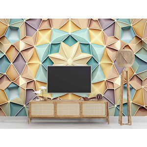 Renkli Geometrik Desenli Renkli Duvar Kağıdı Baskı - Dkm102089 225x300 cm