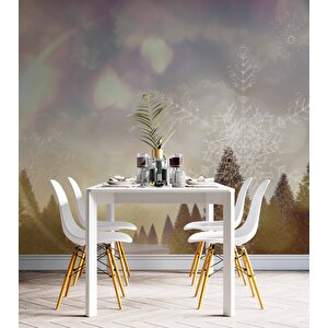 Çam Ağacı Ve Kar Kristali Kış Manzaralı Duvar Kağıdı Baskı - Dkm621090