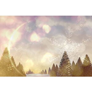 Çam Ağacı Ve Kar Kristali Kış Manzaralı Duvar Kağıdı Baskı - Dkm621090