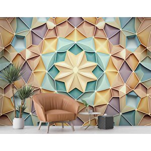 Renkli Geometrik Desenli Renkli Duvar Kağıdı Baskı - Dkm102078