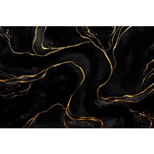 Siyah Zemin Ve Altın Hat Mermer Temalı Duvar Kağıdı - Dkm680064