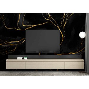 Siyah Zemin Ve Altın Hat Mermer Temalı Duvar Kağıdı - Dkm680094 350x300 cm
