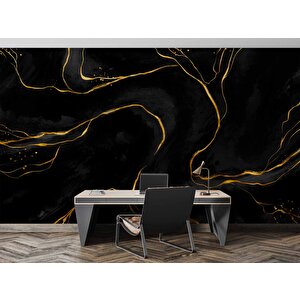 Siyah Zemin Ve Altın Hat Mermer Temalı Duvar Kağıdı - Dkm680094