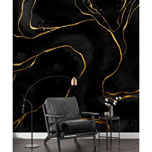 Siyah Zemin Ve Altın Hat Mermer Temalı Duvar Kağıdı - Dkm680094