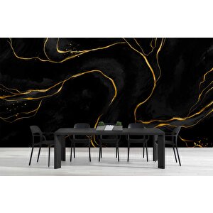 Siyah Zemin Ve Altın Hat Mermer Temalı Duvar Kağıdı - Dkm680041