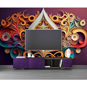 3 Boyutlu Bordo Zemin Ve Altın Figür Desenli Duvar Kağıdı - Dkm845019 600x200 cm