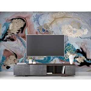 Pembe Mavi Altın Mermer Desenli Duvar Kağıdı - Dkm747113 300x315 cm