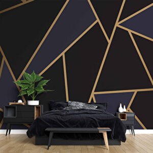 Gold,siyah Ve Lacivert Üçgen Desenli Duvar Kağıdı Baskı - Dkm115037 500x240 cm