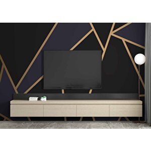 Gold,siyah Ve Lacivert Üçgen Desenli Duvar Kağıdı Baskı - Dkm115037 500x240 cm