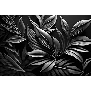 3 Boyutlu Siyah Yaprak Desenli Duvar Kağıdı - Dkm738025
