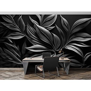 3 Boyutlu Siyah Yaprak Desenli Duvar Kağıdı - Dkm738123