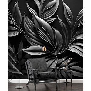 3 Boyutlu Siyah Yaprak Desenli Duvar Kağıdı - Dkm738123