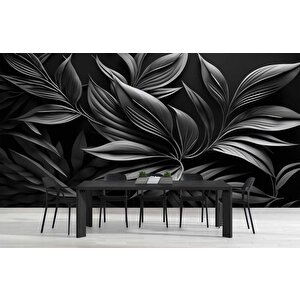 3 Boyutlu Siyah Yaprak Desenli Duvar Kağıdı - Dkm738110