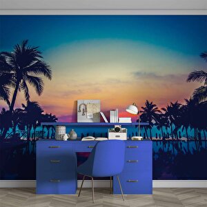 Tropikal Günbatımı Manzaralı Duvar Kağıdı Baskı - Dkm509108