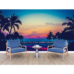 Tropikal Günbatımı Manzaralı Duvar Kağıdı Baskı - Dkm509108