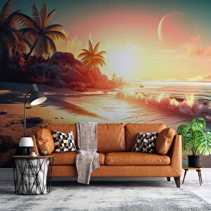 Günbatımı Sahil Ve Deniz Manzaralı Duvar Kağıdı - Dkb963086 100x300 cm