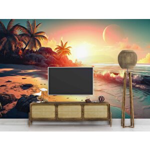 Günbatımı Sahil Ve Deniz Manzaralı Duvar Kağıdı - Dkb963099 475x300 cm