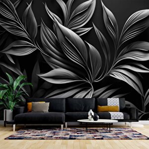 3 Boyutlu Siyah Yaprak Desenli Duvar Kağıdı - Dkm738034 425x240 cm