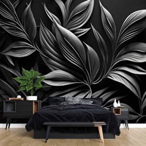 3 Boyutlu Siyah Yaprak Desenli Duvar Kağıdı - Dkm738034 425x240 cm