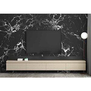 3 Boyutlu Siyah Mermer Desenli Duvar Kağıdı - Dkm677059 525x260 cm