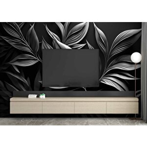 3 Boyutlu Siyah Yaprak Desenli Duvar Kağıdı - Dkm738069 250x280 cm