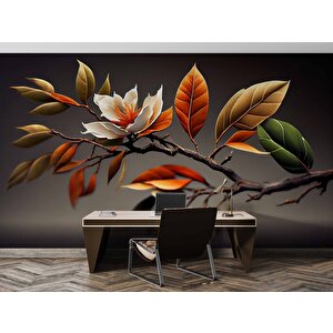 3 Boyutlu Sonbahar Çiçek Ve Dal Desenli Duvar Kağıdı - Dkm992091