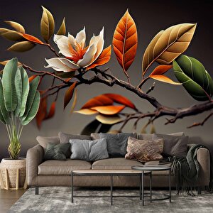 3 Boyutlu Sonbahar Çiçek Ve Dal Desenli Duvar Kağıdı - Dkm992059 525x260 cm