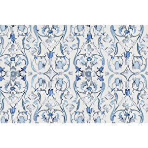 Mavi Çiçek Boyama Çizim Desenli Duvar Kağıdı - Dkb953016