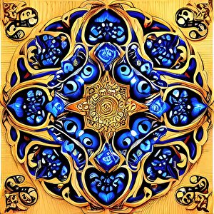 Sarı Lacivert Mandala Desenli Duvar Kağıdı - Dkm861104