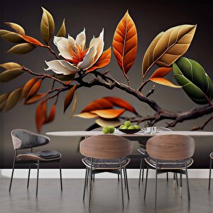 3 Boyutlu Sonbahar Çiçek Ve Dal Desenli Duvar Kağıdı - Dkm992036