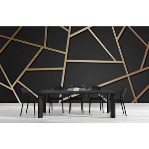 Siyah Zemin Ve Altın Geometri Hat Temalı Duvar Kağıdı - Dkm698107