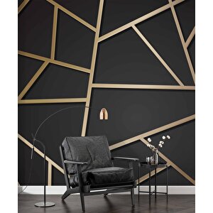 Siyah Zemin Ve Altın Geometri Hat Temalı Duvar Kağıdı - Dkm698107