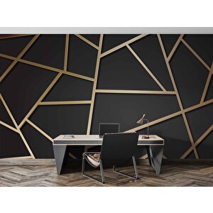 Siyah Zemin Ve Altın Geometri Hat Temalı Duvar Kağıdı - Dkm698030