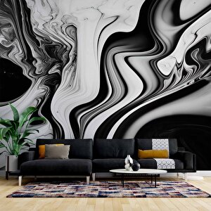 3 Buyutlu Siyah Beyaz Boyama Desenli Duvar Kağıdı - Dkm872013 425x200 cm