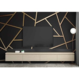 Siyah Zemin Ve Altın Geometri Hat Temalı Duvar Kağıdı - Dkm698095 375x300 cm