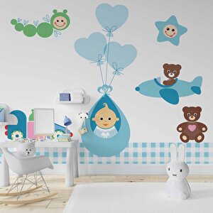 Uçan Bebek Çocuk Odası Duvar Kağıdı Baskı - Dkm409086 100x300 cm