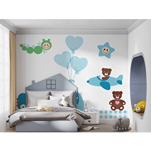 Uçan Bebek Çocuk Odası Duvar Kağıdı Baskı - Dkm409086 100x300 cm