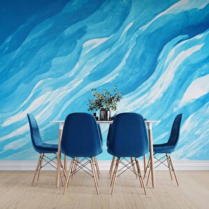 Mavi Dalgalı Boya Temalı Duvar Kağıdı - Dkm693011
