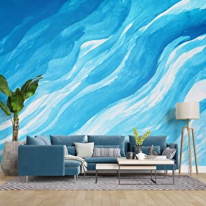 Mavi Dalgalı Boya Temalı Duvar Kağıdı - Dkm693087 150x300 cm